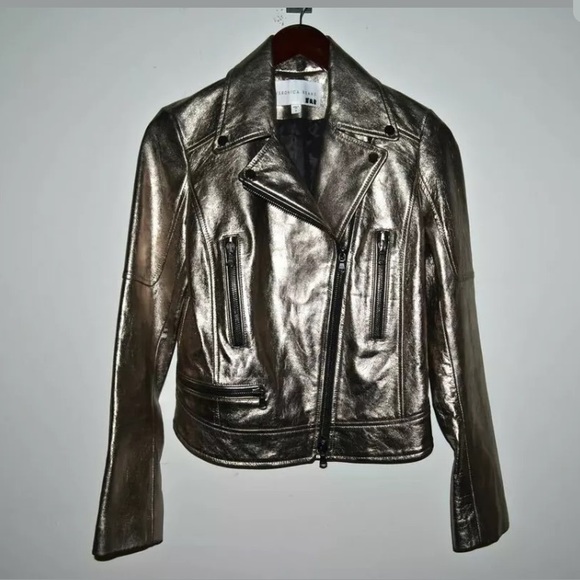 VERONICA BEARD Metallic MICA Leather Moto Jacket - Picture 5 of 8